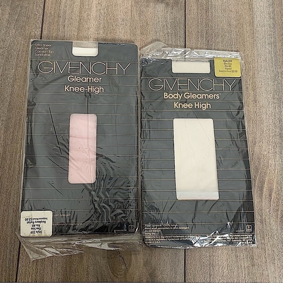NWT Vtg Givenchy 2 pack knee high sheer gleamer tights shimmer pink silver - Picture 1 of 3